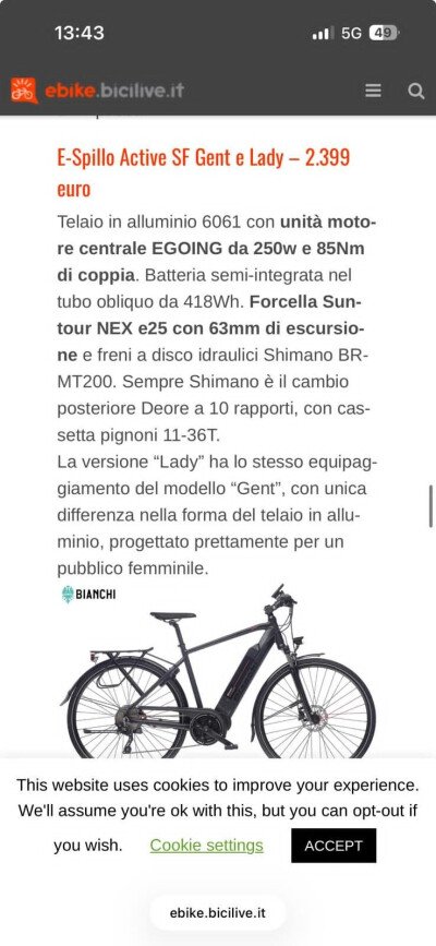 Bianchi Lady Bianchi e-Spillo Active 2020