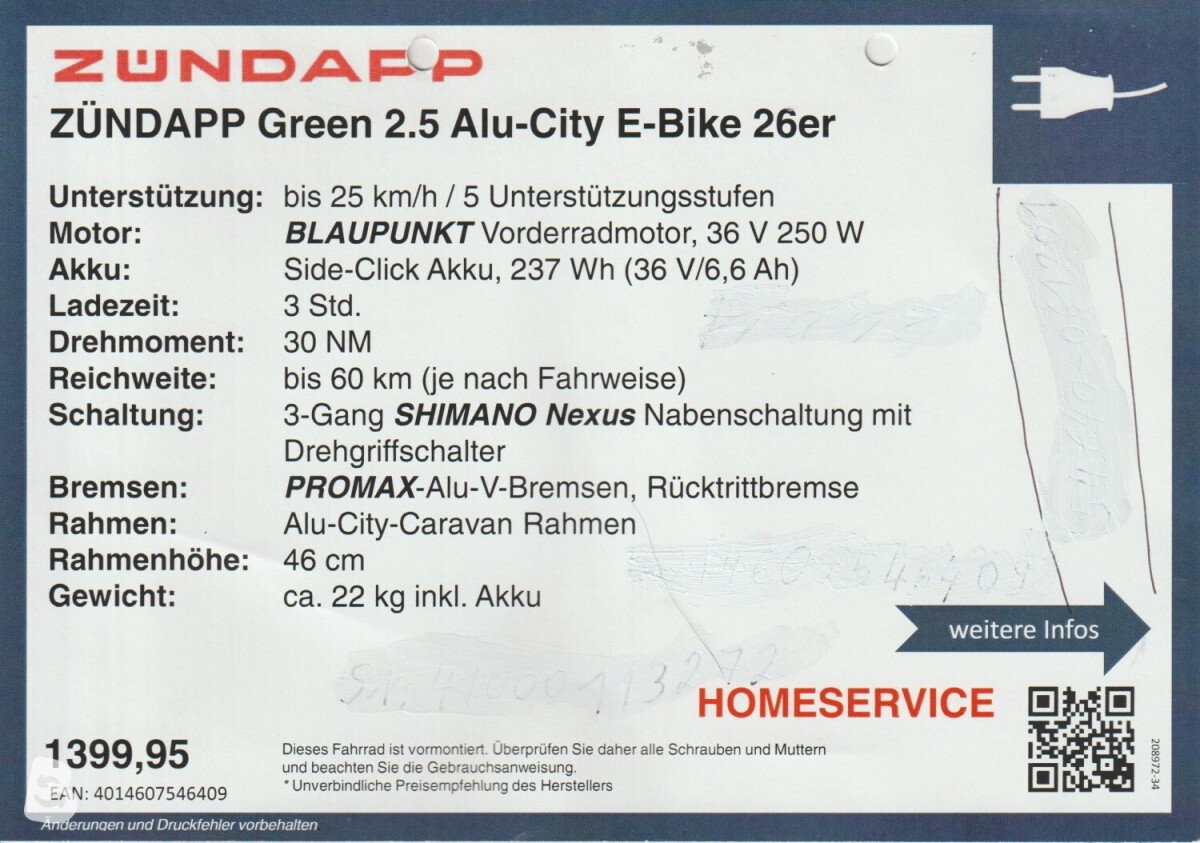 Zündapp Green 2.5 Alu-City E-Bike 26er 2017